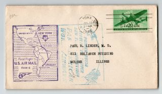 Us 1946 Fam 5 Flight Cover Ny To Montevideo / Round Trip - Z13010