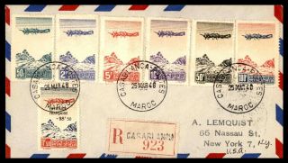 French Morocco C27 - 32 & Cb23a 1948 Registered Airmail Cover To York