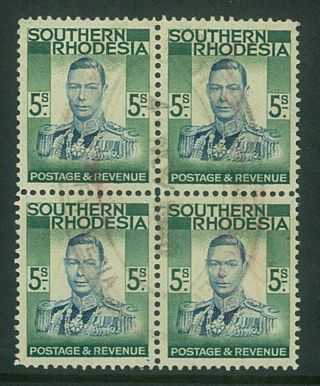 Sth Rhodesia - 1938 Kgvi 5/ - Block Of 4 Fiscally (es386b)