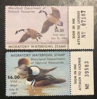 Tdstamps: Us Maryland Duck Stamps (2) $6 1985 1986 Nh Og
