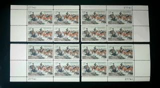 1964 Matching 4 Corner Plate Blocks 1243 Mnh Us Stamps C M Russell Painter Cm