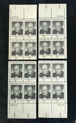 1965 Matching 4 Corner Plate Blocks 1264 Mnh Us Stamps - Winston Churchill Wwii