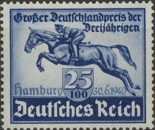 Stamp Germany Mi 746 Sc B172 1940 Wwii 3rd Reich Blue Ribbon Horse Hamburg Mh