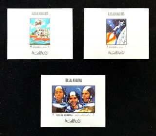3 Ras Al Khaima Blue Sheet Imperforated With Space And Apollo 13