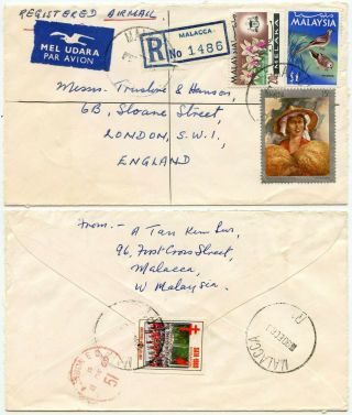 Malaysia Singapore Sata Label Tied To Registered Cover 1969 Airmail