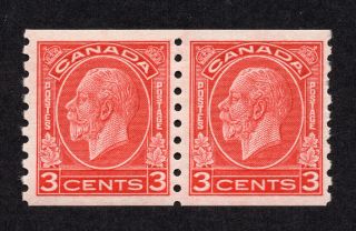 Canada 207 3 Cent Deep Red King George V Medallion Issue Coil Pair Mlh