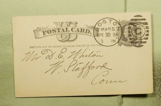 Dr Who 1884 Boston Ma Fancy Cancel C Postal Card To West Stafford Ct E67366