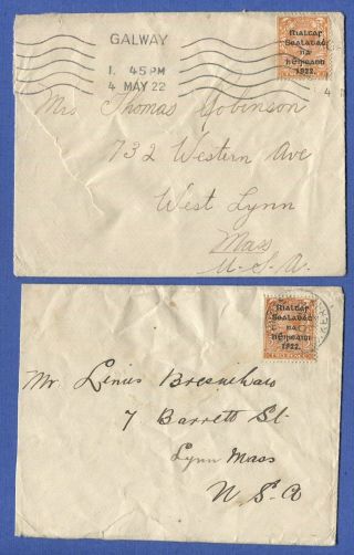 W501 - Ireland Two 1922 2d Rate Covers,  Galway,  Rathmore Usa
