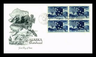 Us Cover Alaska Statehood Air Mail Fdc Artmaster Block Of 4