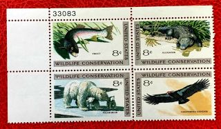 1971 Us Stamps Sc 1427 - 1430 8c Wildlife Plate Block 4 Mnh/og