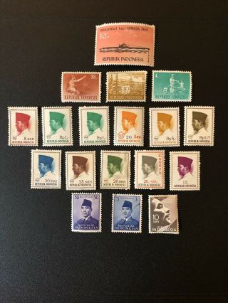 Republik Indonesia President Sukarno & More Sen & Rupiah Stamp Set 18 Of Stamps