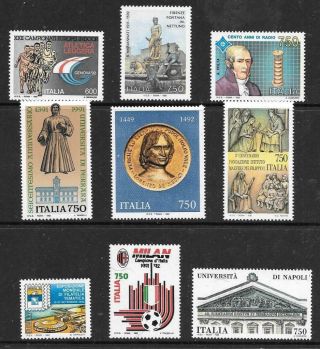 Italy - 9 X Mnh Singles - 1992 Issues.