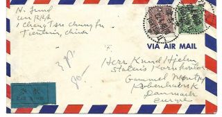China April 22 1946 Air Mail Cover Tientsin To Denmark