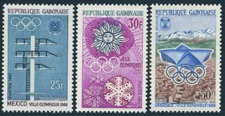 Gabon 213 - 215,  Mnh.  Michel 270 - 272.  Olympics Grenoble - 1968.  Mexico - 1968.