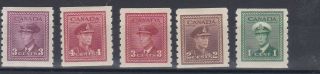 Canada 1942 - 43 S G 389 - 93 Coil Stamp Set Mh