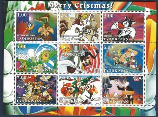 Merry Christmas Mini - Sheet From Tadjikistan With Looney Tunes Characters.