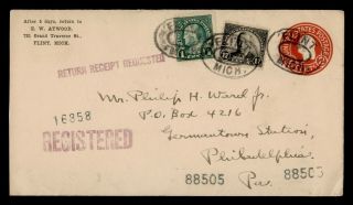 Dr Who 1927 Flint Mi Registered Uprated Stationery To Pa E66945