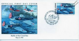 Wwii 1942 Battle Of Coral Sea Us Navy Douglas Sbd Dauntless Aircraft Stamp Fdc
