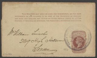 Gb 1890 Penny Post Jubilee S Kensington Postmark On Qv 1/2d Brown Wrapper