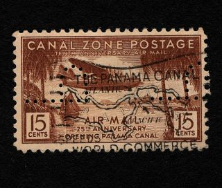 Opc 1939 15c Canal Zone Airmail Sc C17 Official " P " Perfin 36234