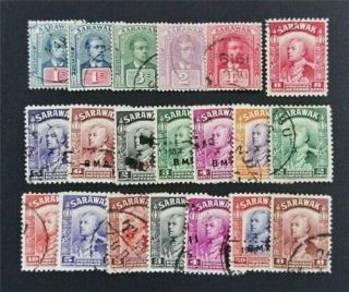 Nystamps British Sarawak Stamp 56 - 61 63 - 70 Cancel Group