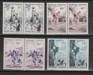 1956 France Complete Set Mnh Scott 801 - 804 Blks Of 2 Scv $ 31.  20