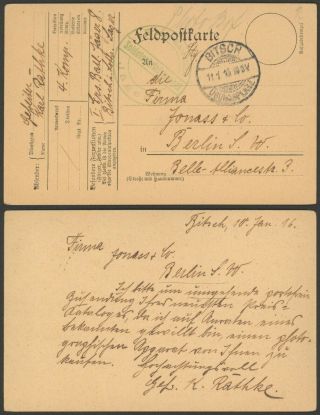 Germany Wwi 1916 - Pow Postcard Bitsch To Berlin - Censor 30259/1
