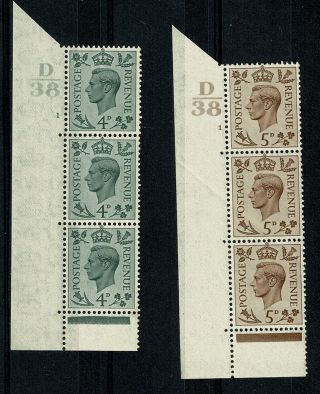Gb Kgvi - 1937 - 1947 Definitives - Cylinder Numbers 3 X Strips Of 3 Mnh Stamps