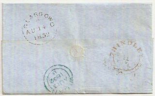 1852 Hindley Lancashire Udc Under Wigan Qv 1d Red Imperf Cover To Glasgow