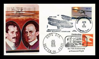 Us Cover Wright Brothers Powered Flight Anniversary Dayton Ohio Pasted On Cachet