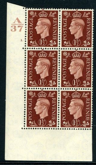 1937 1½d Red Brown Control A37 Cylinder 1 Dot Mounted Block Of 6 V72723