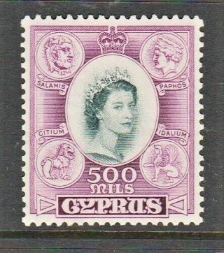 Cyprus.  1955 Eii 500 Mils Slate & Purple Definitive.  Lmm.  Sg.  186