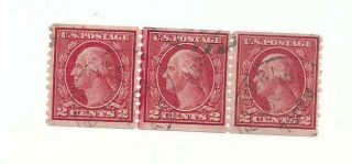 U.  S.  Stamps Scott 455 Two Cent Issue Joint Line Strip Of 3 Cv 175.  00