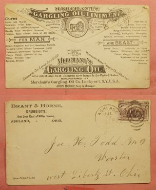 1893 Brant & Horne Druggists Gargling Oil Advertising Ashland Oh Cancel