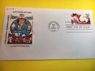 C109 Fdc 1983 Hf House Of Farnam Cachet 28c Olympic Summer Games Fencing