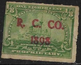 Xsa016 Scott Rb20 Us Proprietary Stamp 1898 1/8c Battleship