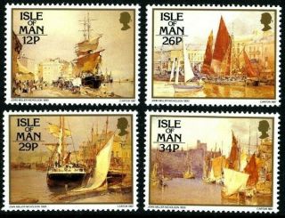 Isle Of Man 1987 Ship Paintings Set Of All 4 Commemorative Stamps Mnh