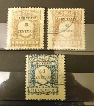 Set Of 3 Postage Due Stamps From Cape Verde Islands.  1921