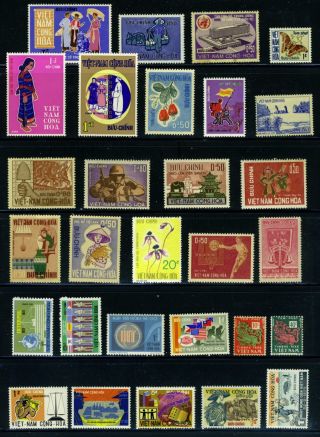 South Vietnam Small Lot: 29 Different Stamps (mnh,  Brown Gum,  Toning Etc)