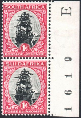 South Africa 1930 - 44 1d Issue 2,  " E " Opposite English,  Broken Mast,  Sg.  43,