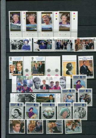 Falkland Islands Royal Family Mnh Lot Stamps & Sheets 60 Items