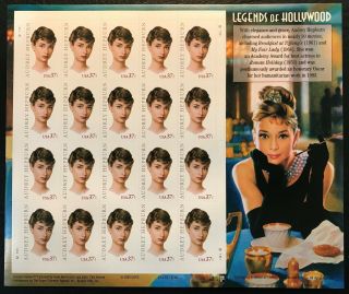 2003 Scott 3786 - 37¢ Audrey Hepburn - Legends Of Hollywood - Sheet Of 20 - Mnh