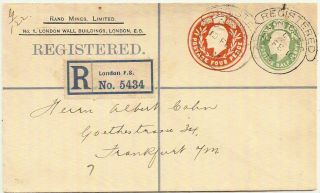 1910 Kevii 4d,  ½d Stamped To Order Sto Rand Gold Mines London F.  S.  Registered Env