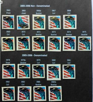 Us Stamps Sc 3965 - 3975 3978 - 3985 39c Lady Liberty Of Flags Complete Set Of 20