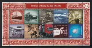 Zealand 2001 100 Years Of Moving Mail Mini Sheet Mnh $4.  00