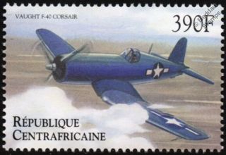Wwii Vought F4u Corsair Fighter Aircraft Stamp (2000 Central African Republic)