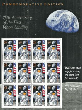 U.  S.  1994 Moon Landing 25th Anniversary 12/29c Scott 2841 Mnh Souvenir Sheet