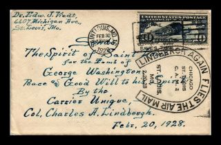 Dr Jim Stamps Us St Louis Lindbergh Flies Again Air Mail Cover Cam 2 Chicago
