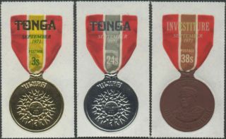 Tonga 1971 Sg377 - 379 Royal Tongan Medal Of Merit Set Mnh