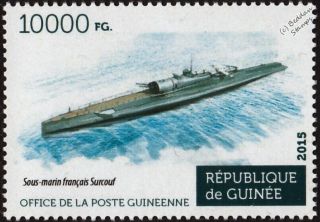 Wwii Surcouf French Cruiser Submarine Warship Stamp (2015 Guinea)